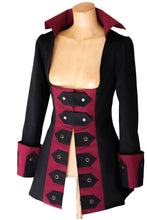 Load image into Gallery viewer, Women Steampun Costume Burning Man Victorian Pirate Black Military Jacket
