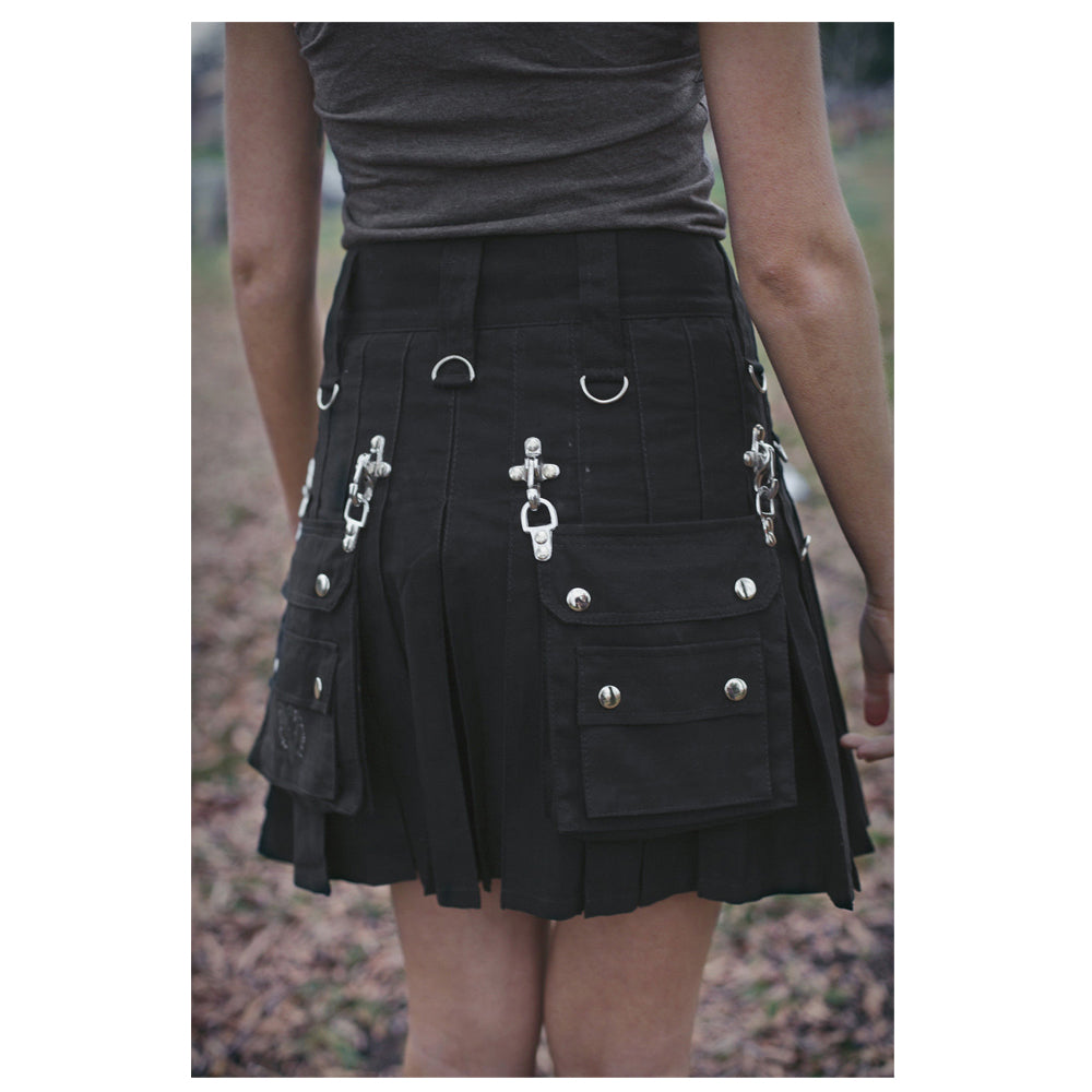 Women Gothic Canvas Skirt Sexy Metal Accents and Soft Real Cotton Kilt Mini Skirt - Alternative Gothic Dark Wear | Embrace Dark Aesthetic Men & Women Gothic Clothing