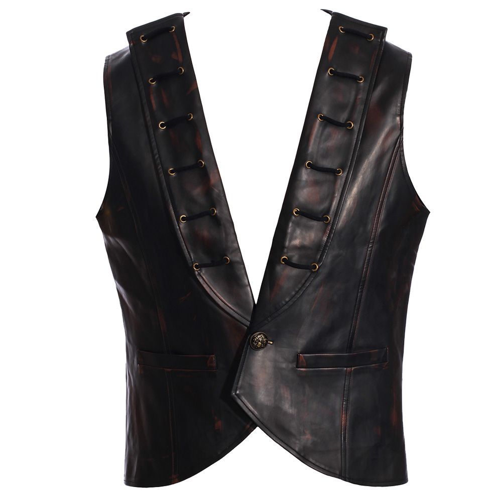 Men Black Leather Vest, Mens Fashion ROCK Steampunk Leather V Neck Vest - Alternative Gothic Dark Wear | Embrace Dark Aesthetic Men & Women Gothic Clothing