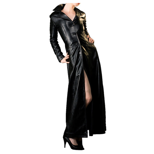 New Spliced Faux Leather Winter Killer Overcoat Women Devil Fashion Gothic Long Coat - Alternative Gothic Dark Wear | Embrace Dark Aesthetic Men & Women Gothic Clothing