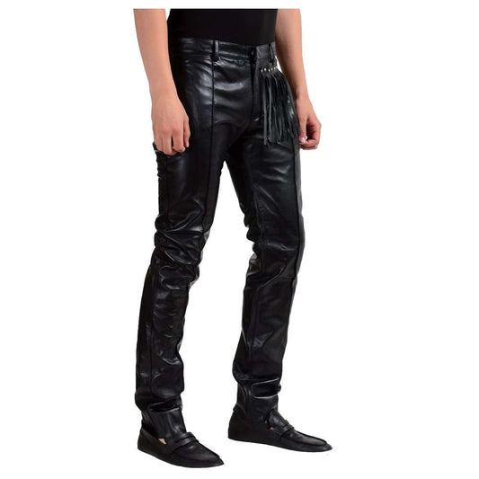 Men Motorcycle Leather Pant Gothic Genuine Night Club