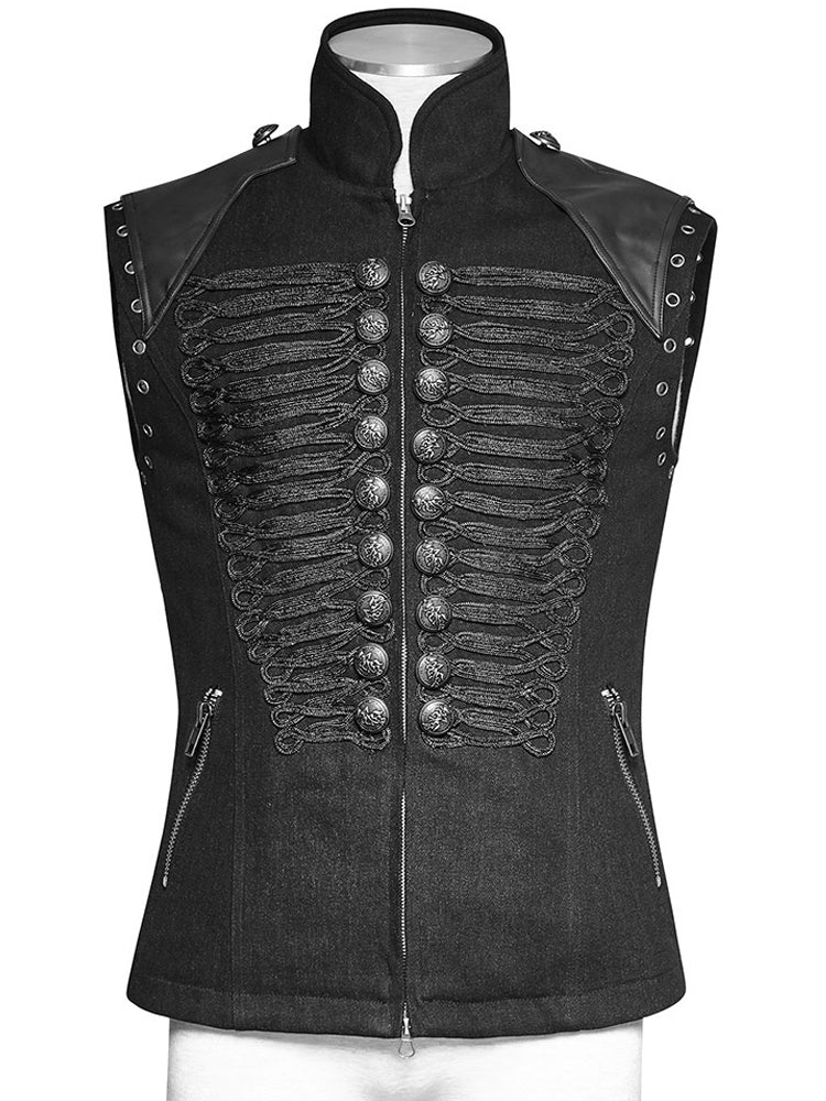 Men Steampunk Military Vest Black Sleeveless Gothic Army Officer Jacket Vest - Alternative Gothic Dark Wear | Embrace Dark Aesthetic Men & Women Gothic Clothing