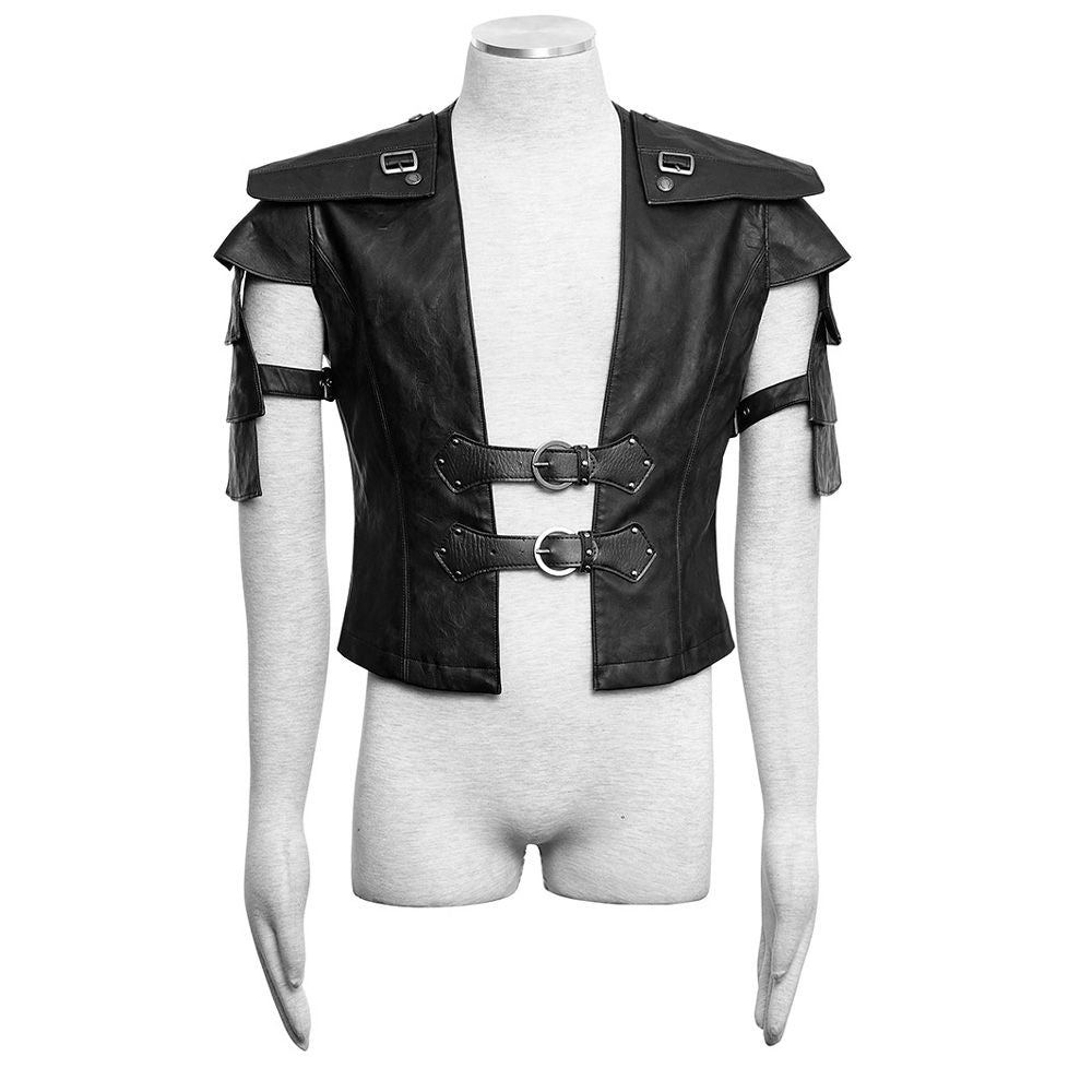 Men Black Leather Armour Vampire Vest With Straps Armour - Alternative Gothic Dark Wear | Embrace Dark Aesthetic Men & Women Gothic Clothing