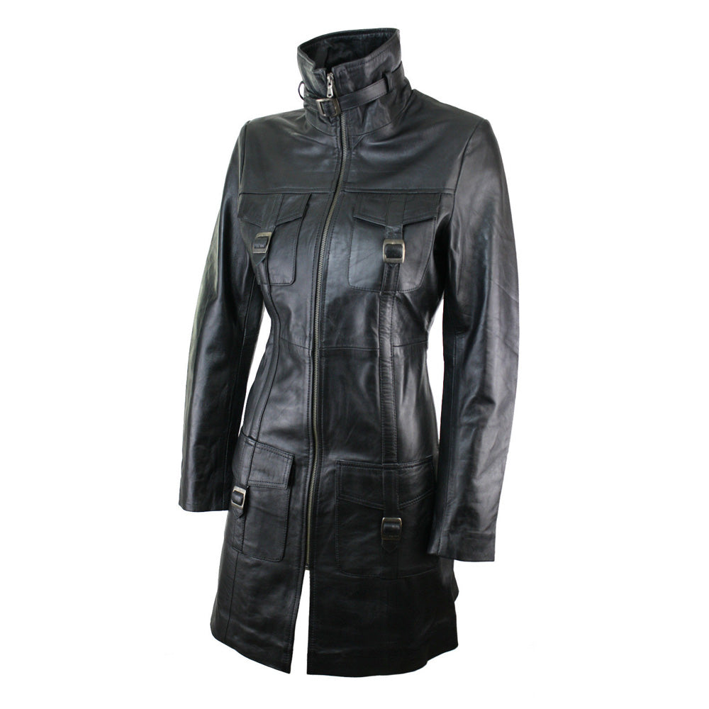 Women's Trench Coat Ladies Vintage Real Leather Fashion Coat - Alternative Gothic Dark Wear | Embrace Dark Aesthetic Men & Women Gothic Clothing