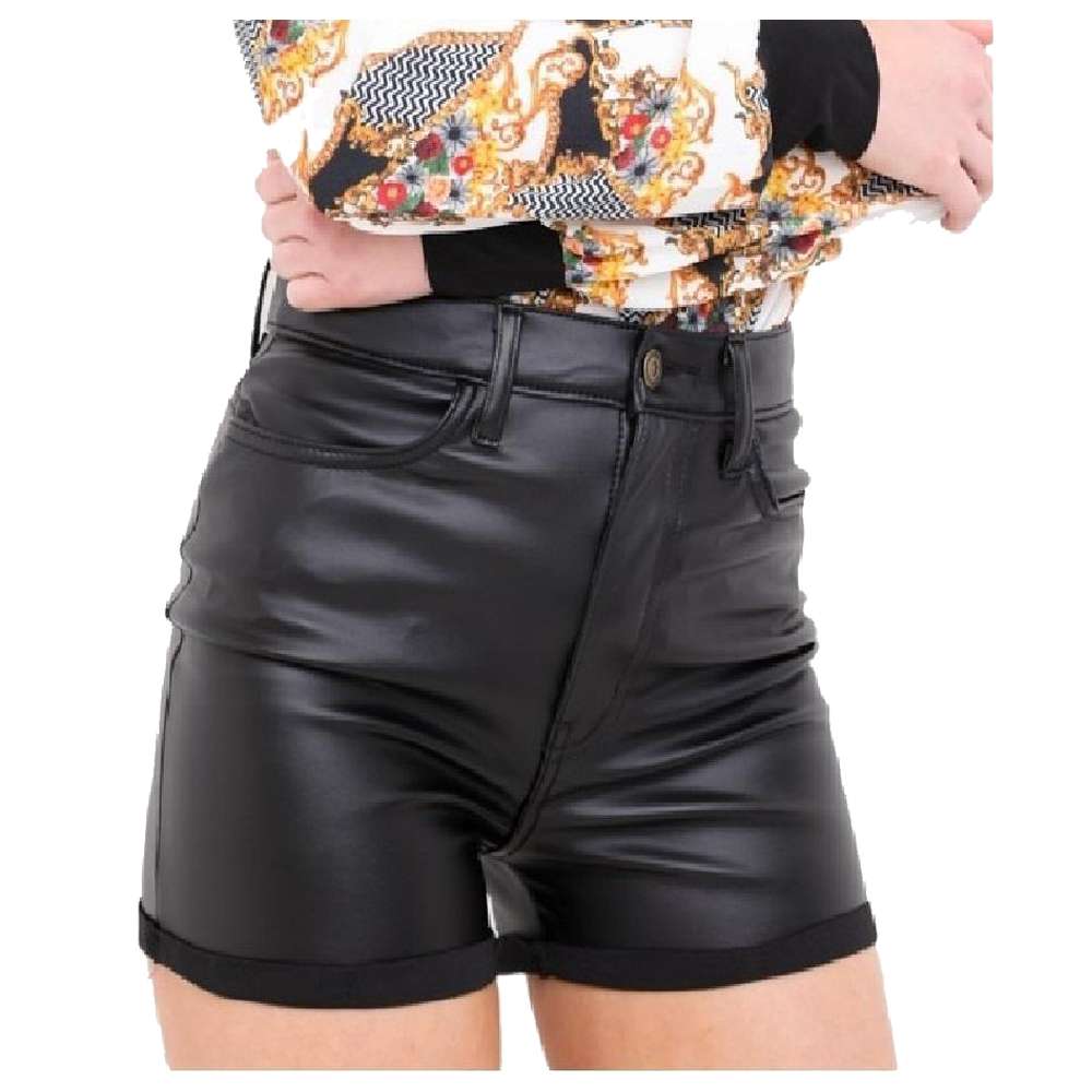 Women High Waist Black Genuine Lambskin Leather Shorts Fashionable Hot Pants