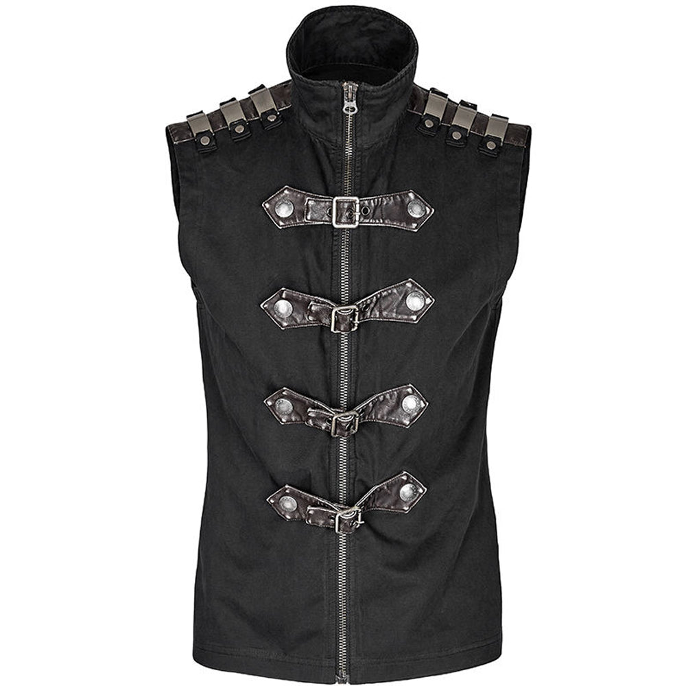 Men Gothic Cyber Vest Steampunk Military Rock Black Vest Top For Men - Alternative Gothic Dark Wear | Embrace Dark Aesthetic Men & Women Gothic Clothing