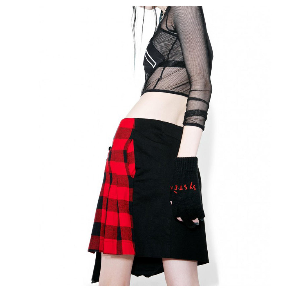 Women Fashion Plaid Skirt Sexy Utility Kilt with Buckle Detail Short Sultry Kilt Style - Alternative Gothic Dark Wear | Embrace Dark Aesthetic Men & Women Gothic Clothing