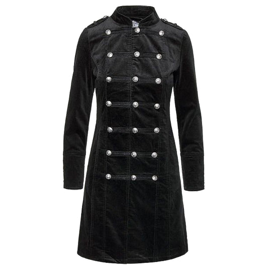 Women's Velvet Black Slim Fitted Coat Women's Vintage Fashion Gothic Long Coat