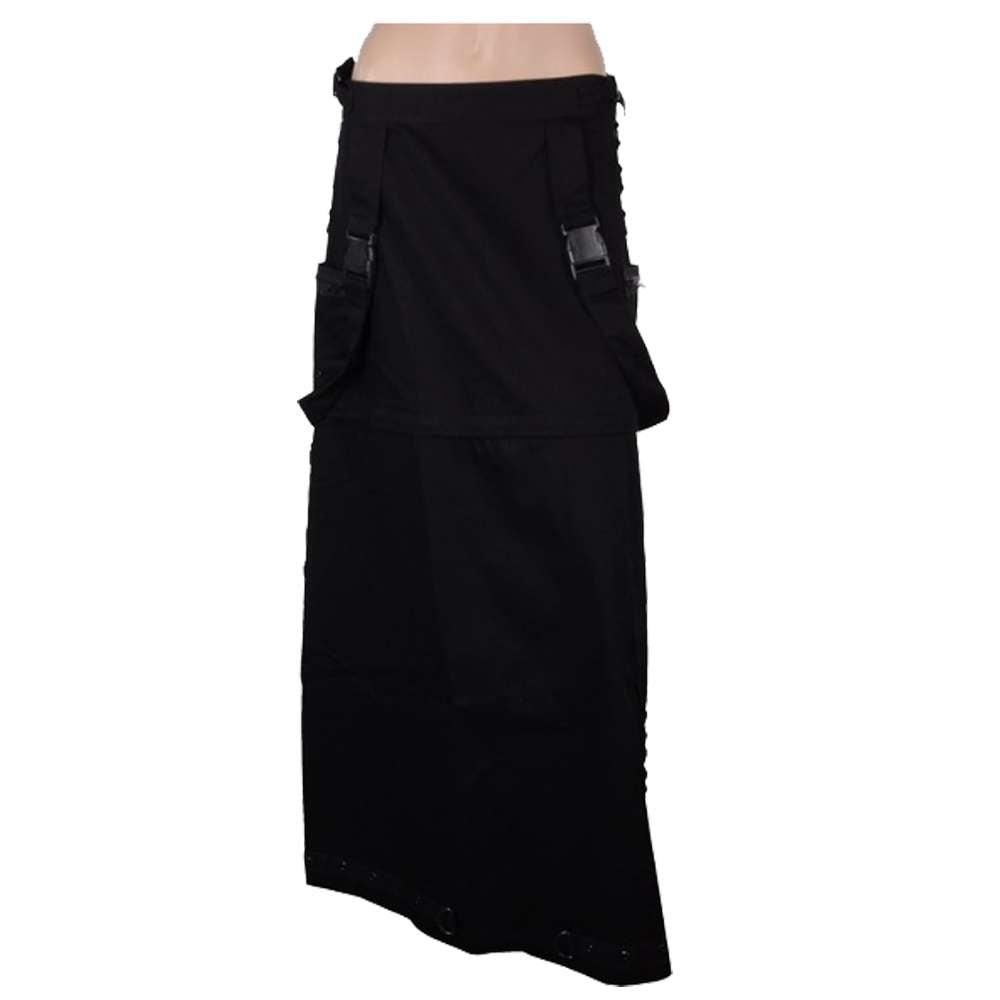 New Women Gothic Track Skirt Convertible Long Skirt with Bold Buckle Accents