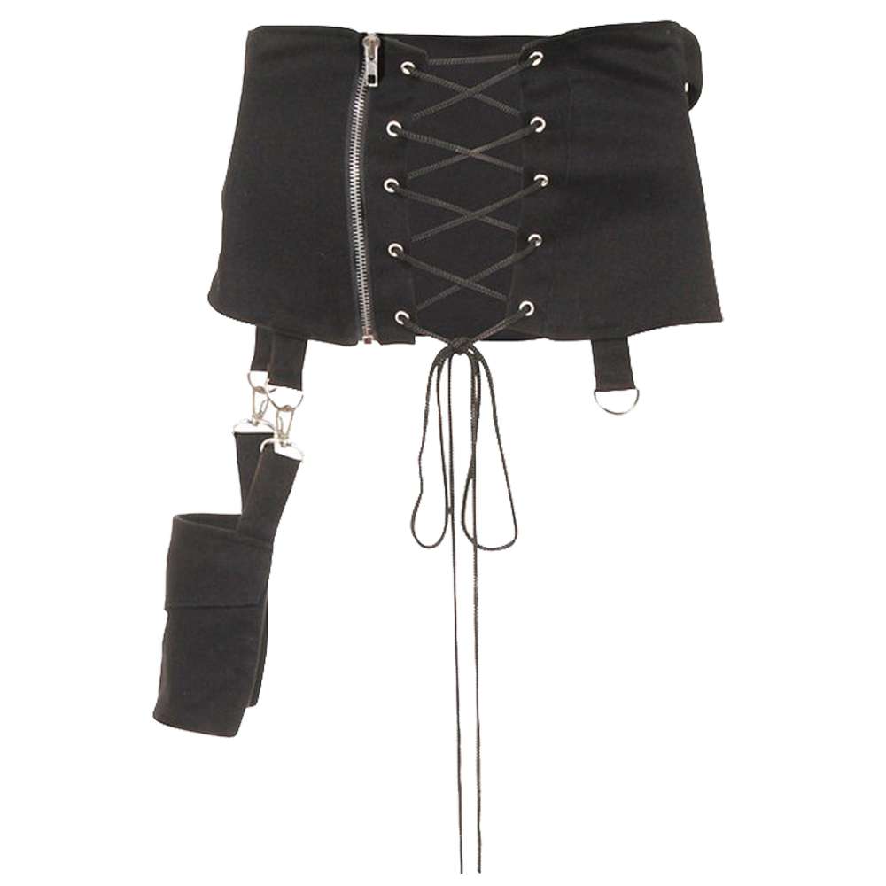 Women Gothic Hel Mini Skirt Pocket Belt Cincher with Buckle Detail for an Edgy Look