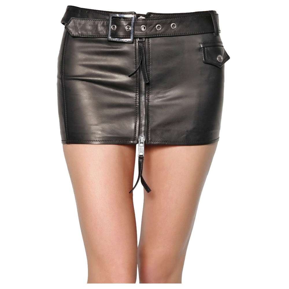 Women Gothic High Waist Mini Skirt Genuine Lambskin Fashion Leather Skirt for Club and Short Style