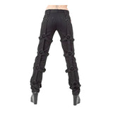 Women Black Bondage Pants Buckle Detailing with Detachable D Ring Trousers - Alternative Gothic Dark Wear | Embrace Dark Aesthetic Men & Women Gothic Clothing