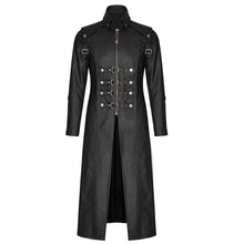 Load image into Gallery viewer, Handmade Men Long Black Gothic Coat Imitation Men leather Long Coat Adjustable Straps
