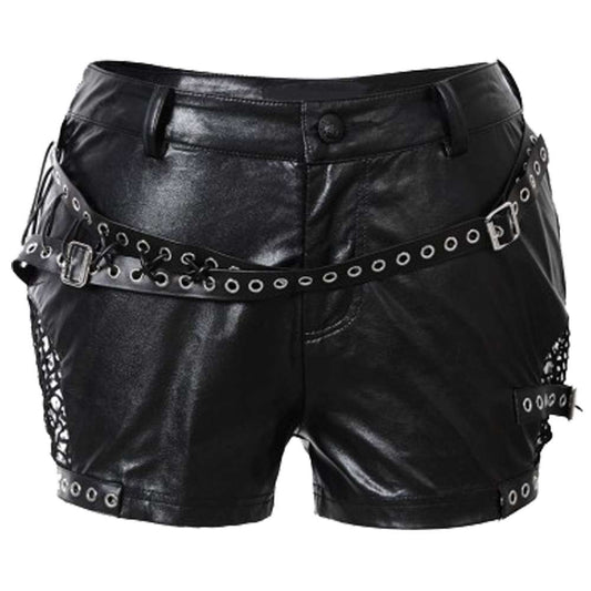 Women Black Gothic Punk PU Leather Shorts Buckle Belt Design for an Edgy Stylish Look