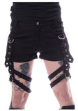 Women Jasmin Shorts Bondage Appliqué and Studs Mini Shorts with Detachable Straps and Skirt Short