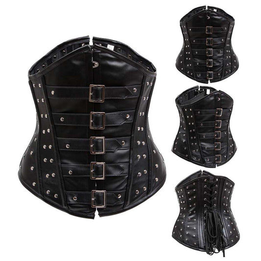 Women Black Leather Steel Boned Waist slimming Women Corset