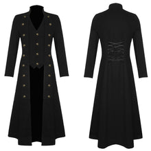 Load image into Gallery viewer, Men Black Cotton Twill Steampunk Jacket Gothic Victorian Military Style Trench Coat
