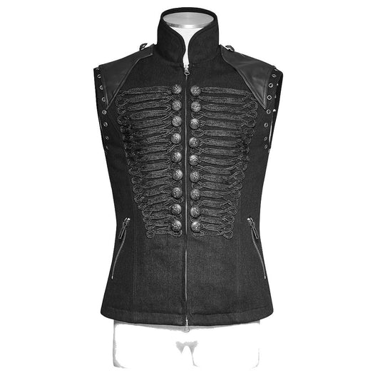 Men Sleeveless Military Jacket Gothic Black Military Style Vest - Alternative Gothic Dark Wear | Embrace Dark Aesthetic Men & Women Gothic Clothing