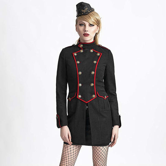 Halloween Uniform Style High Collar Wool Coat Women Punk Military Coat - Alternative Gothic Dark Wear | Embrace Dark Aesthetic Men & Women Gothic Clothing