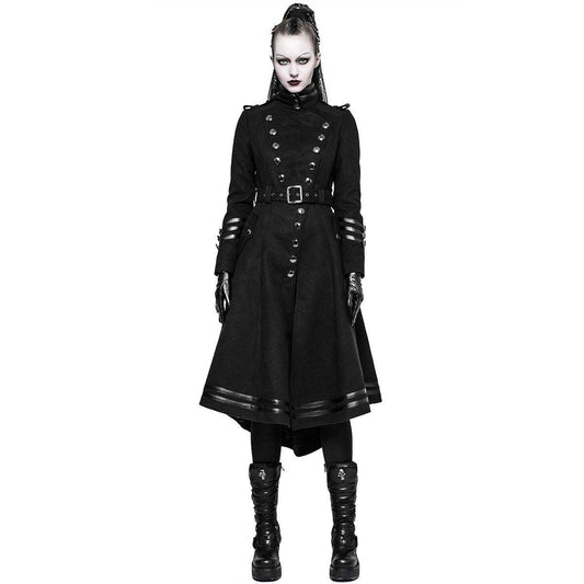 Halloween Bodycon Overcoats Women Gothic Punk Handsome Black Stand Collar Long Coats - Alternative Gothic Dark Wear | Embrace Dark Aesthetic Men & Women Gothic Clothing