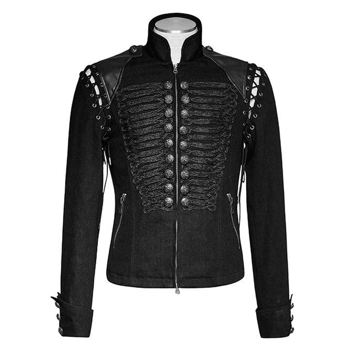 Men Steampunk Gothic Braided Jacket Rock Metal Military Jacket Wool Army Short - Alternative Gothic Dark Wear | Embrace Dark Aesthetic Men & Women Gothic Clothing