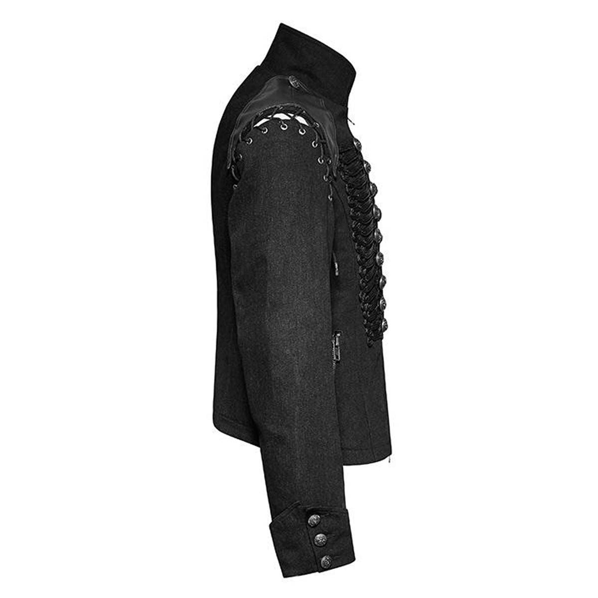 Men Steampunk Gothic Braided Jacket Rock Metal Military Jacket Wool Army Short - Alternative Gothic Dark Wear | Embrace Dark Aesthetic Men & Women Gothic Clothing