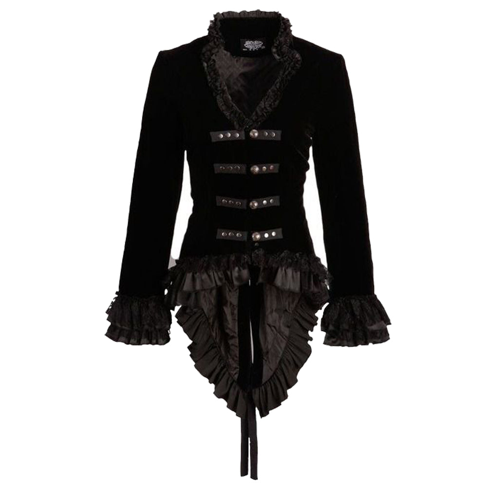 Women Hearts & amp; Roses Ruffled Dovetail Velvet Victorian Coat Ladies Tailcoat