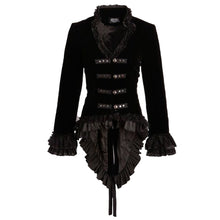 Load image into Gallery viewer, Women Hearts &amp; amp; Roses Ruffled Dovetail Velvet Victorian Coat Ladies Tailcoat
