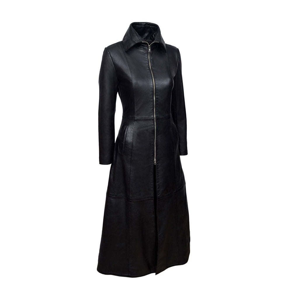 Women Gothic Coat Vampire Black Soft Lamb Leather Long Coat - Alternative Gothic Dark Wear | Embrace Dark Aesthetic Men & Women Gothic Clothing