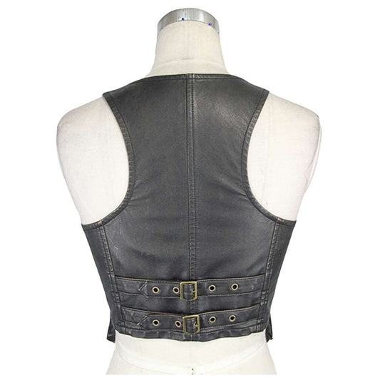 Women PU Leather Vest Black Short Jacket Coats Motorcycle Waistcoats Punk Rock Military