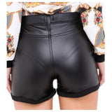 Women High Waist Black Genuine Lambskin Leather Shorts Fashionable Hot Pants