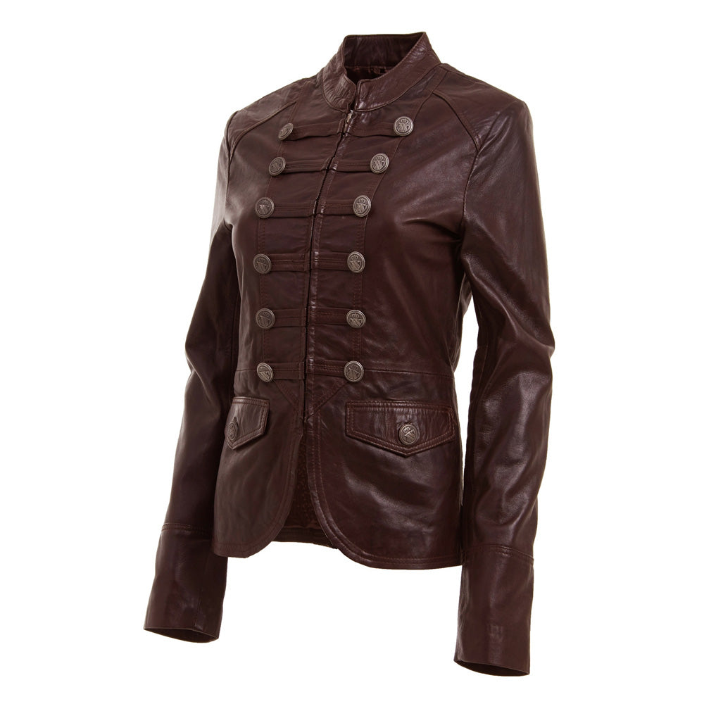 Women Military Style Brown Blazer Coat Fashionable Military Inspired Jacket Designer Leather Jacket - Alternative Gothic Dark Wear | Embrace Dark Aesthetic Men & Women Gothic Clothing