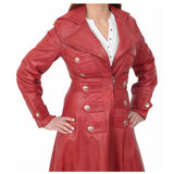 Women Gothic Sissy Empress Coat Real Nappa Leather Red Coat Gothic Fitted Long Coat