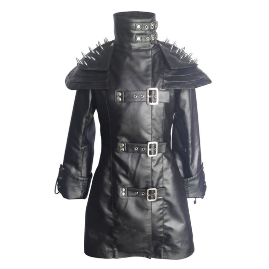 New Matrix Trench Bondage Gothic Coat Women Gothic Real Black Leather Coat - Alternative Gothic Dark Wear | Embrace Dark Aesthetic Men & Women Gothic Clothing