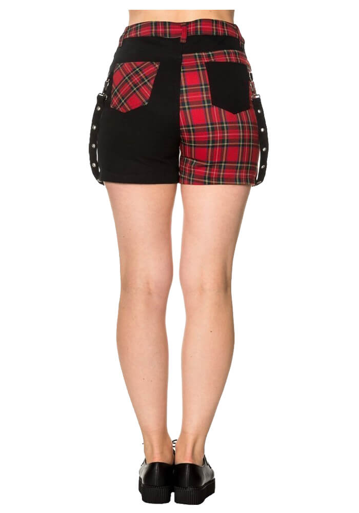 Women Gothic Scottish Tartan Style Skirt Fashionable Banned Badass Babes Shorts with Edgy Appeal