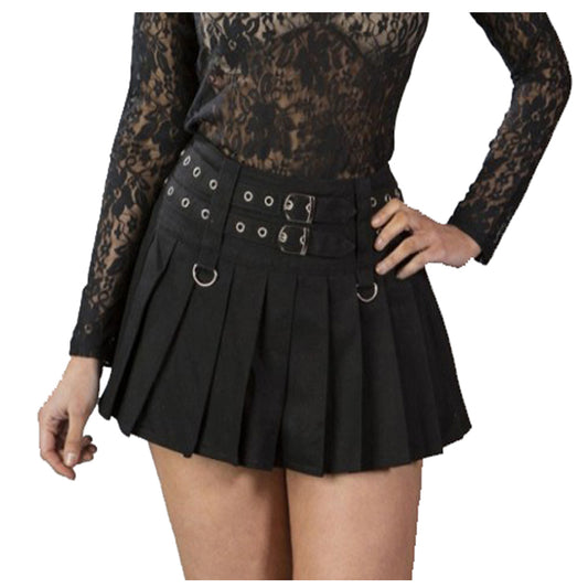 Women Gothic Mini Skirt Double Front Buckle Fastening Tripp Lucy Short Skirt - Alternative Gothic Dark Wear | Embrace Dark Aesthetic Men & Women Gothic Clothing