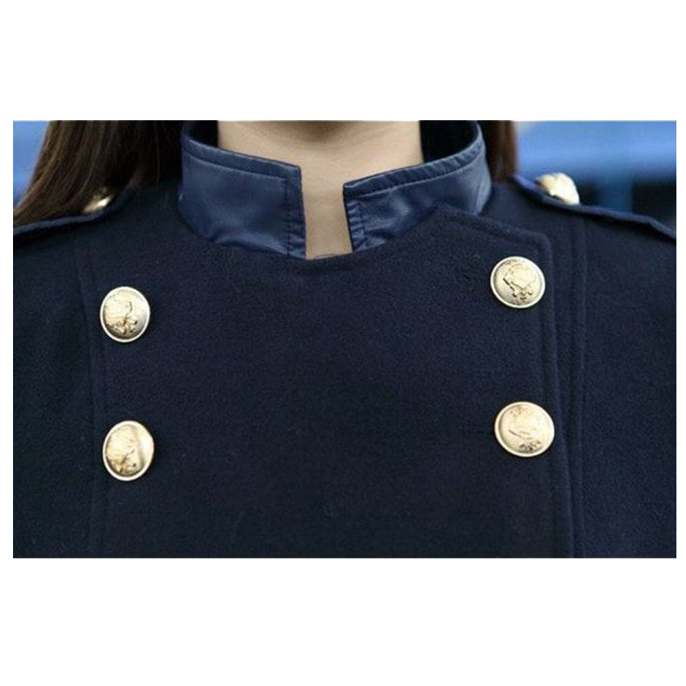 Womens British Style Slim Fit Wool Blend Trench Double Breasted Long Jacket Military Coat