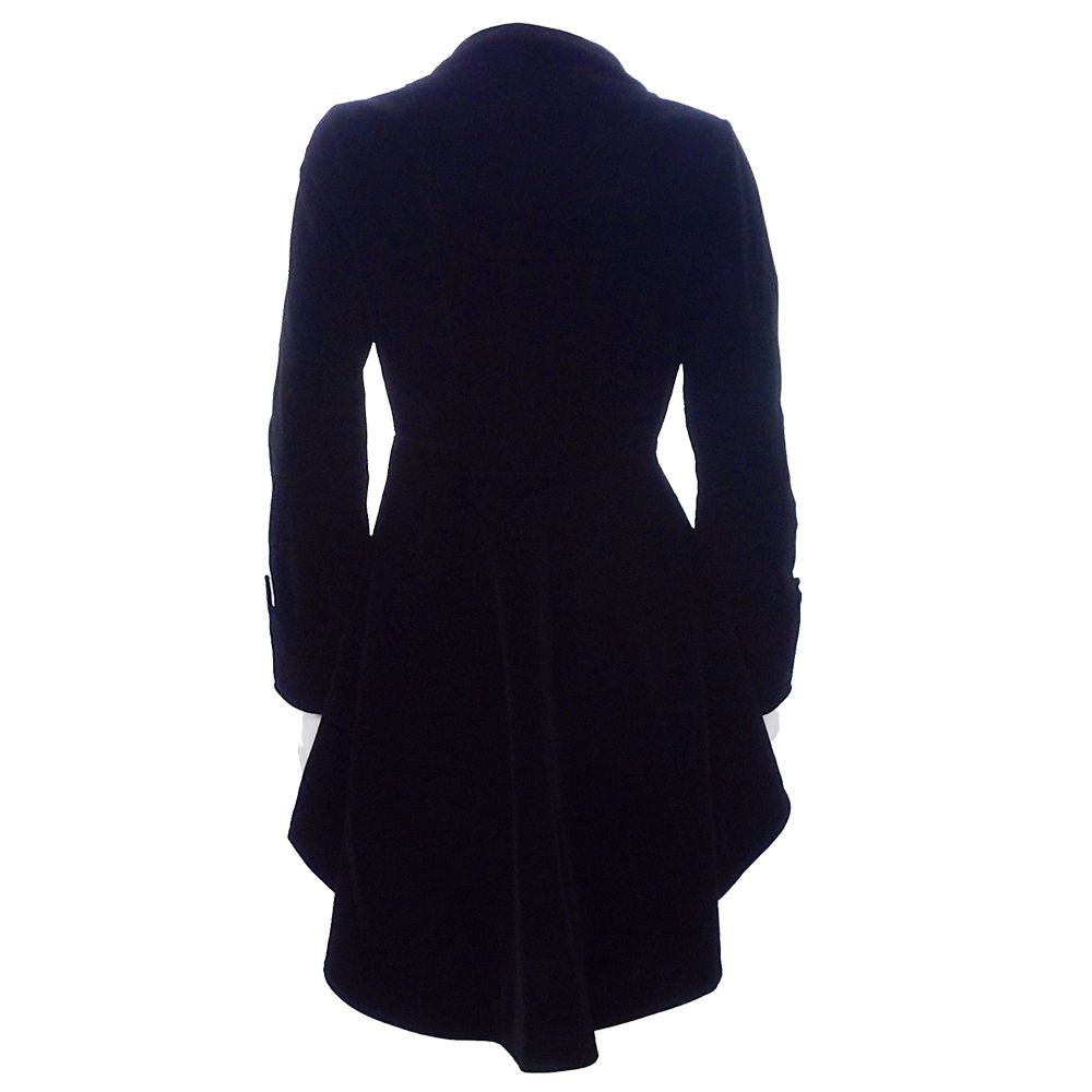 NEW Women Black Velvet Coat Wine Waterfall Gothic Jacket Victorian Ruffle Frock