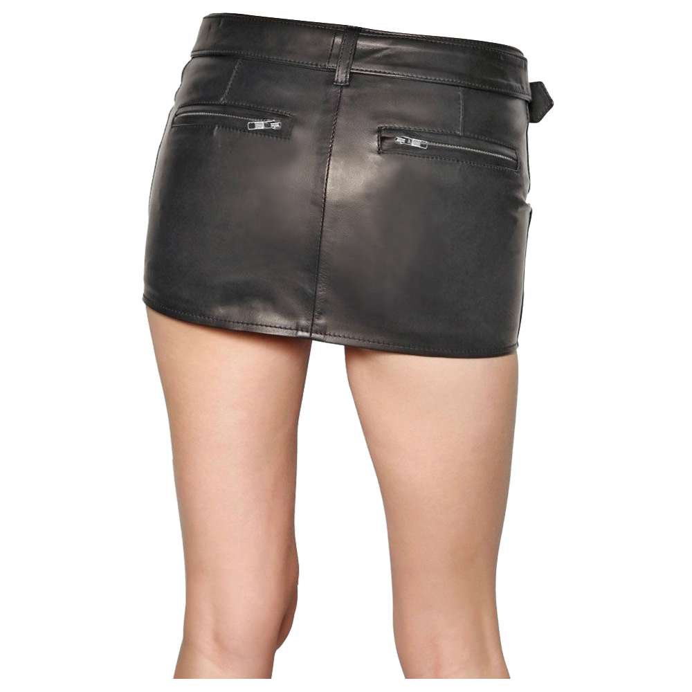 Women Gothic High Waist Mini Skirt Genuine Lambskin Fashion Leather Skirt for Club and Short Style