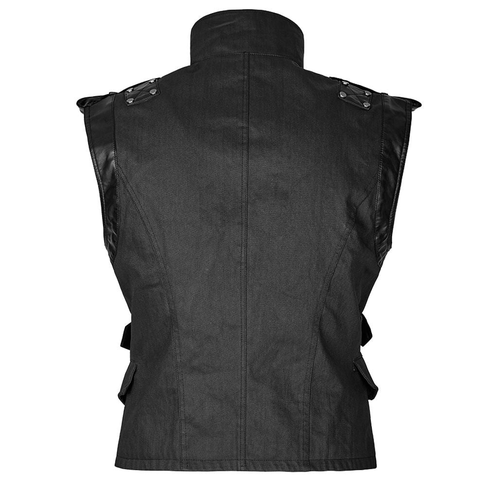 Mens Dieselpunk Military Waistcoat Vest Black Gothic Steampunk Leather - Alternative Gothic Dark Wear | Embrace Dark Aesthetic Men & Women Gothic Clothing