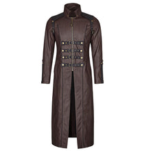 Load image into Gallery viewer, Handmade Men Long Black Gothic Coat Imitation Men leather Long Coat Adjustable Straps
