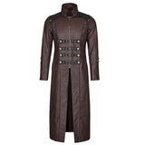 Handmade Men Long Black Gothic Coat Imitation Men leather Long Coat Adjustable Straps