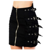 Women Lip Service Buckle Pencil Skirt Rockabilly Bondage Gothic Style with Zipper and Biker Accents - Alternative Gothic Dark Wear | Embrace Dark Aesthetic Men & Women Gothic Clothing