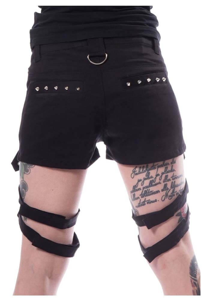 Women Jasmin Shorts Bondage Appliqué and Studs Mini Shorts with Detachable Straps and Skirt Short