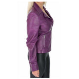 Women Purple Leather Biker Jacket Sexy Gothic Retro Style Fitted Coat with Bold Edgy Design - Alternative Gothic Dark Wear | Embrace Dark Aesthetic Men & Women Gothic Clothing