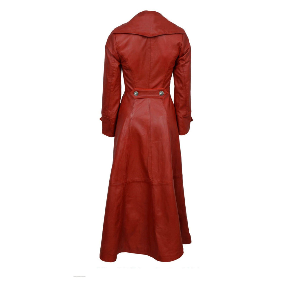 Women Gothic Sissy Empress Coat Real Nappa Leather Red Coat Gothic Fitted Long Coat