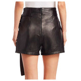 Women Genuine Lambskin Leather Shorts High Waist Crop Moto Biker Style Hot Pants