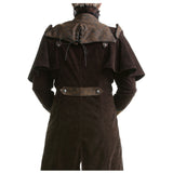 Handmade Men Gothic Long Coat High Collar Winter Coat Brown Halloween Wool Coat