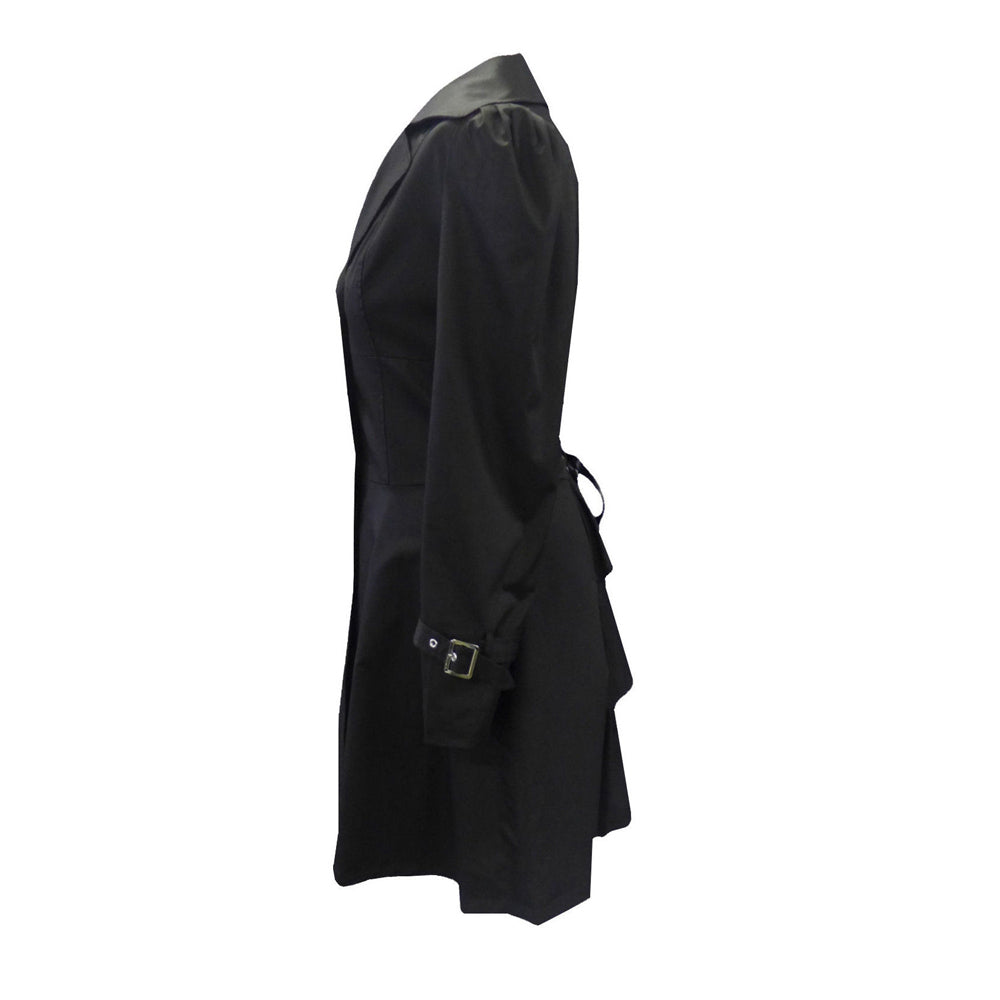 Handmade Women Steampunk Collared Ruffle Coat Victorian Corset Riding Jacket Black Long Coat