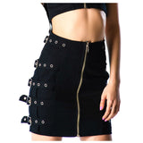 Women Lip Service Buckle Pencil Skirt Rockabilly Bondage Gothic Style with Zipper and Biker Accents - Alternative Gothic Dark Wear | Embrace Dark Aesthetic Men & Women Gothic Clothing